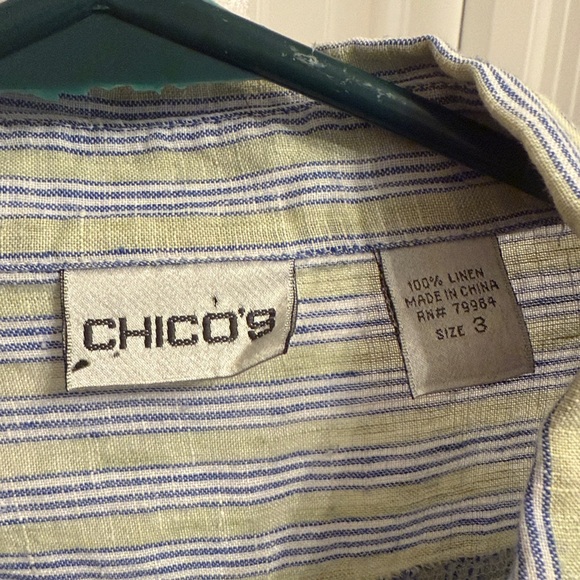 Chico's Women’s Casual Blue and Yellow Striped Shirt - Picture 2 of 2